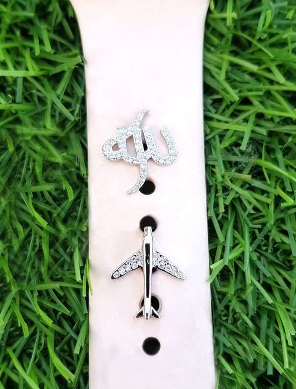 Allah charm - Airplane watch pins - gemstones charms - apple watch charms - crystal pin for band - cubic zirconia - 4 leaf clover - Ruby - Spinel - apple watch pins and charms - Dubai jewelry - jewelry for watch