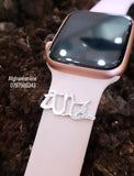 Arabic watch band name bezel initials - silver custom apple watch charms - apple watch band accessories - letters for watch band - stone setting - handmade silver - Afghani online - customized apple watch name custom pin - Arabic Name personalized - UAE apple watch - Jordan apple watch name - Dubai Jewelry - name for watches - USA Apple custom Jewelry - أبل ساعة احرف عربي مرصع - احرف تفصيل للساعة - تفصيل أحرف فضة - أبل وتش - الافغان