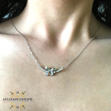 bow necklace - Silver necklace - cubic zirconia - women silver necklace - sparkle pendant - afghani online - Jordan necklaces - الافغاني - سنسال فضة - سناسيل للبنات - تعليقة حجر زركون