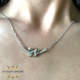 bow necklace - Silver necklace - cubic zirconia - women silver necklace - sparkle pendant - afghani online - Jordan necklaces - الافغاني - سنسال فضة - سناسيل للبنات - تعليقة حجر زركون