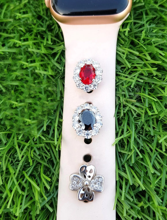 watch pins - gemstones charms - apple watch charms - crystal pin for band - cubic zirconia - 4 leaf clover - Ruby - Spinel - apple watch pins and charms - Dubai jewelry - jewelry for watch