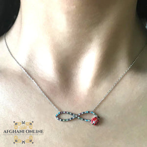 Silver necklace - cubic zirconia - ladybug infinity necklace - women silver necklace - sparkle pendant - afghani online - luck necklace - Jordan necklaces - الافغاني - سنسال فضة - سناسيل للبنات - تعليقة حجر زركون