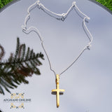 Sterling silver cross gold coated - christian necklace - Silver cross necklace - Jordan necklaces - USA cross necklace - cubic zircon - women silver necklace - sparkle cross pendant - Afghani online - Jordan necklaces - الافغاني - سنسال صليب فضة - سناسيل للبنات - صليب حجر زركون