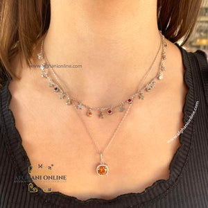 sterling silver stars charms chain necklace - gift for her - birthday jewelry gift - trendy jewelry with cubic zirconia - Jordan silver - afghani Amman - layering necklace - USA trendy jewelry - best online jewelry shop - سنسال تشارم فضة نجوم - الأفغاني عمان